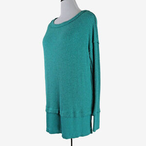 Free People Size S Oversize North Shore Thermal Tunic Shirt Aqua Green